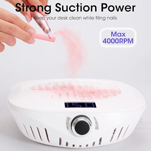 Gellen Nail Dust Collector with LED Display, 4000RPM Powerful Suction Vacuum Fan with Reusable Filter, Soft Ergonomic Shell Nail Vacuum Cleaner for Acrylic Nail Tech, Home & Salon thumbnail 4