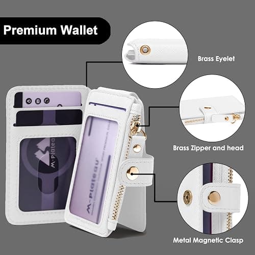 M-Plateau Wallet, Womens card Holder Leather Keychain Wallet With Zipper Coin Pocket ID Window Wrist Strap Gift Box (White) thumbnail 4