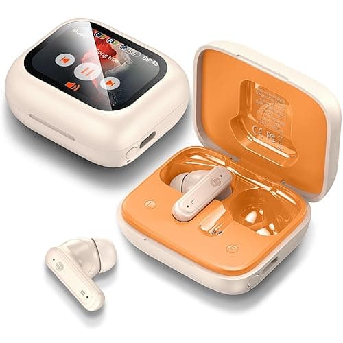 THREE PEACHES Ear Buds Wireless Earbuds Bluetooth 5.4 Headphones, Touch Screen Earbuds, Call ENC Noise Active Noise Cancelling, in-Ear Headphones USB Charging Case Earbuds for iPhone/Android - Off-White