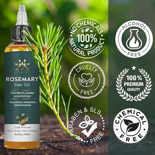 AVD Organics Rosemary Oil for Hair Growth & scalp | Infused With Biotin | Hair Strengthening Nourishing and Volumizing | Infused with Jojoba & Castor Oil | Non-GMO 120ml thumbnail 7