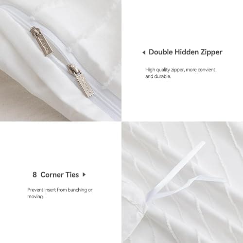 JELLYMONI Duvet Cover Full Size White - 3PCS Boho Striped Duvet Cover Set Polyester Tufted Bohemian Textured Comforter Cover 80×90in with Corner Ties & Zipper and 2 Pillowcases thumbnail 6