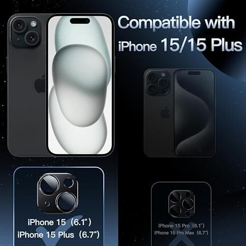 JETech Camera Lens Protector for iPhone 15/15 Plus, Midnight, 1-Pack | Full-Coverage 9H Tempered Glass, Matte Metal Finish, Case-Friendly, HD Clear thumbnail 2