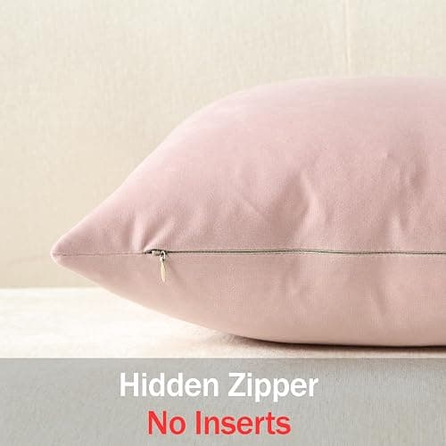 DEZENE Throw Pillow Covers 16x16 Light Pink: Pack of 2 Cozy Soft Velvet Square Modern Luxury Decorative Throw Pillow Cases for Sofa Couch Living Room Bed Home Decor thumbnail 3