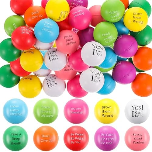 Harrycle 30 Pcs Kids Mini Motivational Stress Balls Small Inspirational Quotes Relief Stress Balls for Adults Hand Exercise Funny Anxiety Relief Toys - Image 1