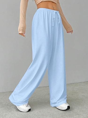 Verdusa Women's Wide Leg Sweatpants Elastic Waist Casual Long Lounge Pants | Loose, Soft, Stretchy, Drawstring, High Waisted, Comfy Trousers, Fall Outfits thumbnail 3