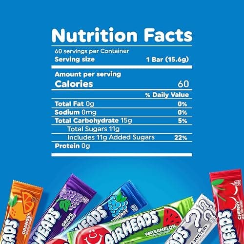 Airheads Full-Size Candy Bars,Taffy Candy Bulk Variety Pack,Individually Wrapped,Six Assorted Fruit Flavors Artificially Flavored,Box,60 Count (Pack of 2) thumbnail 7