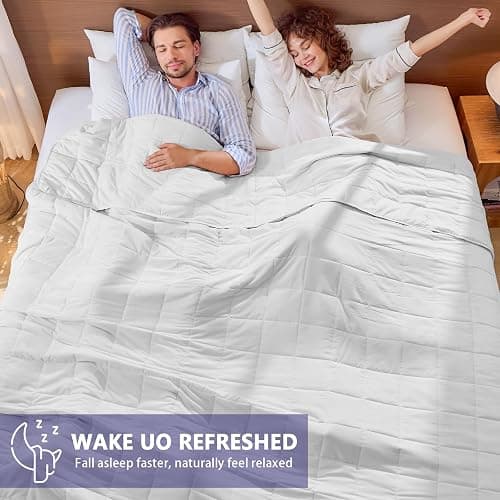 King Size Weighted Blanket for Adults (25 lbs, 80” x 87”, White) Cooling Heavy Blanket for Sleeping Perfect for 240-260 lbs, Breathable Blanket for Adults & Couple All Season, Machine Washable thumbnail 6