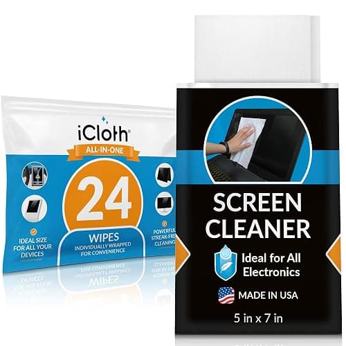 Screen Cleaner Wipes by iCloth – Individually Wrapped – Travel Size – Streak-Free (24 Large Wipes) - Image 1