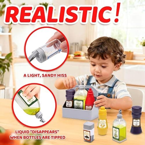 6 Pcs Condiment Toys with Storage Rack and Gift Box, Play Food Set for Kids Kitchen, Pretend Food Play Kitchen Accessories for Toddler, Preschool Learning Toys for Boy Girl, Pretend Grocery Store thumbnail 6