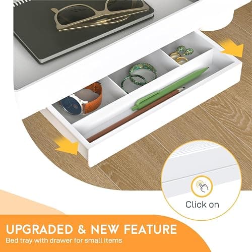 SPACELEAD Bedside Shelf for Bed – College Dorm Room Clip On Nightstand with Cup Holder & Cord Holder&Drawer – Bunk Bed Shelf for Organizer Top for Bedroom (White，Plastic) - White - Plus with drawer thumbnail 3