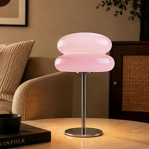 xiaojuande Bedroom Mushroom lamp, Medieval Modern Bedside Table lamp, dimmable Retro Egg Tart Headlight, Unique Home Mushroom Decoration Aesthetic Lovely Living Room Desk lamp (Pink) - Image 1