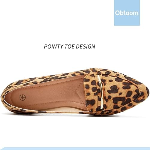 Obtaom Women's Pointy Toe Loafer Flat Comfortable Faux Suede Work Shoes,Cute Penny Loafer Slip On Ballet Flat - 7 - Leopard Print thumbnail 6