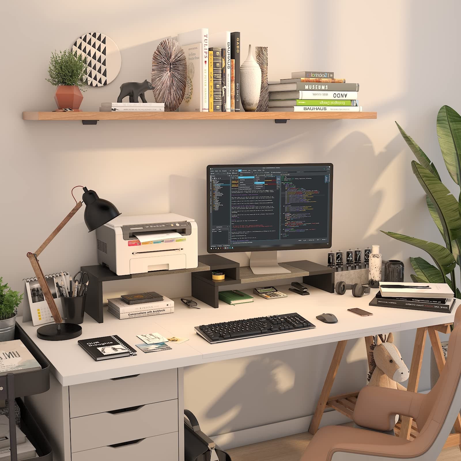 WESTREE Dual Monitor Stand - Monitor Stand Riser - 2 Shelf Computer Monitor Stand with Adjustable Length and Angle, Monitor Stands for 2 Monitors, Desktop Organizer Stand for PC, Computer, Laptop - Gery thumbnail 3