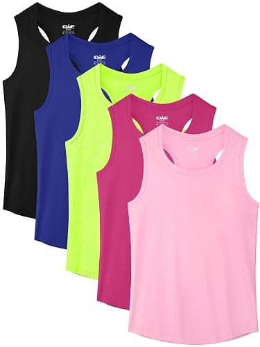 QWE 5 Pack Girls Tank Tops Dry-Fit Girls Sleeveless Undershirts Athletic Tank Tops for Teen Dance Performance - Image 1