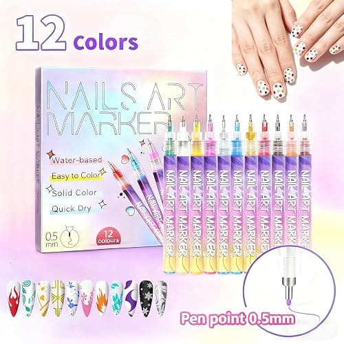 12 Colors Nail Art Pens Set, Nail Art Markers Polish Pen for 3D Nail Art, Drawing Painting Liner Brush for DIY Nail Art Beauty Adorn Manicure Tools (12 colors) thumbnail 3