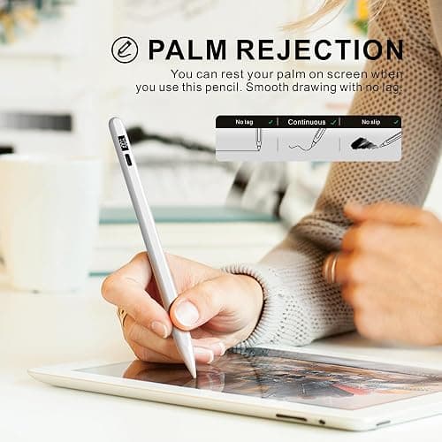 Stylus Pen for iPad 2025-2018 with LED Power Display, 15Mins Fast Charge,Tilt Sensitivity Pencil for iPad 10/9/8/7/6th,11th A16,Air 11/13 M2/M3,Pro 11/13 M4,Pro 12.9",Air 5/4/3,Mini 7/6/5(White) thumbnail 6