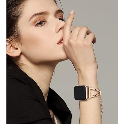 Secbolt Stainless Steel Bands Compatible with Apple Watch Band 38mm 40mm 41mm 42mm 44mm 45mm 46mm 49mm iWatch Series 11/10/9/Ultra/SE/8/7/6/5/4/3/2/1, Dressy Metal Bangle Bracelet Women thumbnail 6