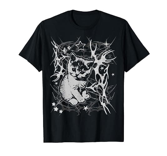 Y2K Cat Cute Emo 2000s Grunge Vintage Graphic T-Shirt - Image 1