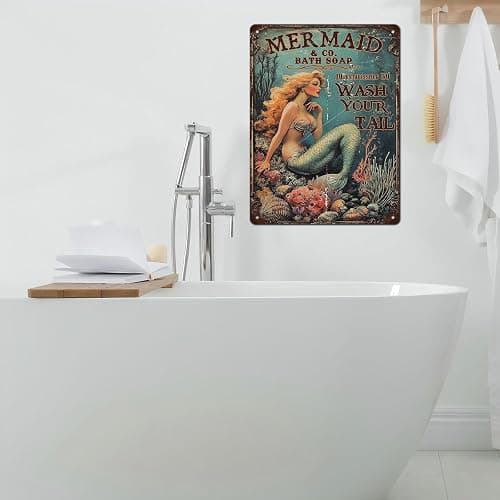 Retro Mermaid Tin Sign Wash Your Tail Vintage Metal Poster Funny Bath Soap Wall Art Toilet Bathroom Man Cave Bar Cafe Indoor Living Room Garage 12 * 16inch thumbnail 6