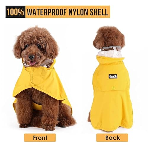 Lukovee Dog Raincoat, Adjustable Dog Rain Jacket with Clear Hooded Double Layer for Large Medium Small Dogs Puppies, Waterproof Rain Coat Poncho with Reflective Storage Pocket & Rim (Yellow, L) thumbnail 6