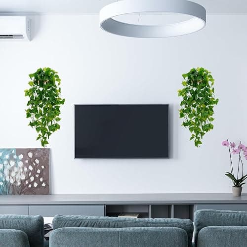 BLEUM CADE Fake Hanging Plants, 2pcs Artificial Hanging Plant, Faux Pothos Vines Hanging Plant Greenery for Wall Home Living Room Indoor Outdoor Decor (No Baskets) - Pothos Ivy Vines - 2pcs thumbnail 5