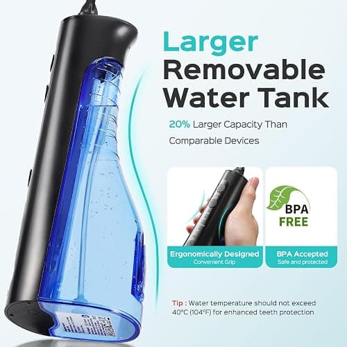 COSLUS C50 Water Flosser for Teeth Cordless: 4 Modes & 20 Levels - Portable Irrigador Dental for Health - Conscious Sensitive Users Gums - Travel Home Use with 4 Jet Tips thumbnail 6