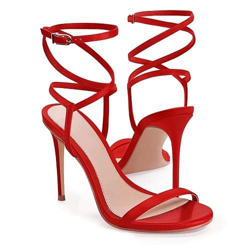 Coutgo Womens Strappy Lace up Heels Sandals Sexy High Heeled Ankle Strap Summer Dress Shoes - Image 1