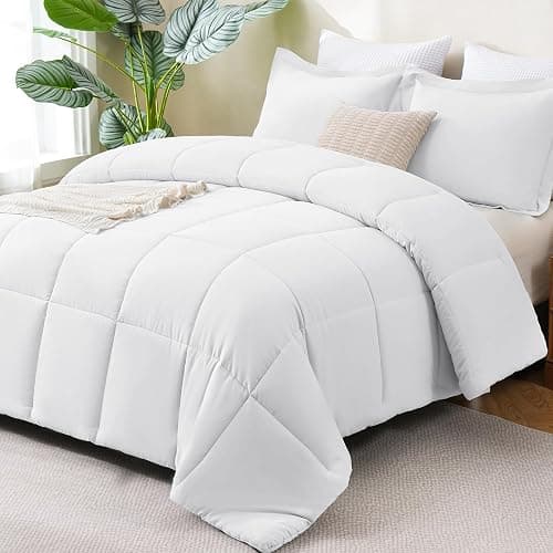 CozyLux Queen Size Comforter Sets White - 3 Pieces Box Stitched Queen Bed Set for All Seasons, Soft Lightweight Bedding Sets with 1 Down Alternative Comforter and 2 Pillow Shams - Image 1
