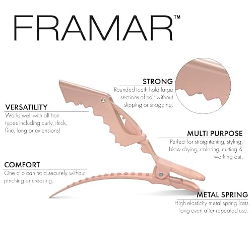 FRAMAR Neutral Alligator Clips For Hair Styling 10 Pack – Professional Alligator Hair Clips For Women, Hair Clip For Women, Salon Hair Clips For Styling – Firm Hold Without Slipping thumbnail 2