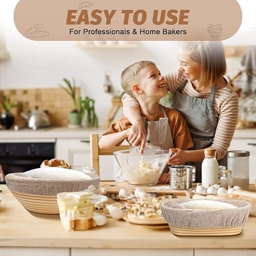 Sourdough Proofing Basket Gift Set, 9" Round and 10" Oval Banneton Bread Baking Supplies, Sourdough Baskets with Bread Lame, Danish Whish, Bowl Scraper, Sourdough Scraper, and Linen Liners thumbnail 2