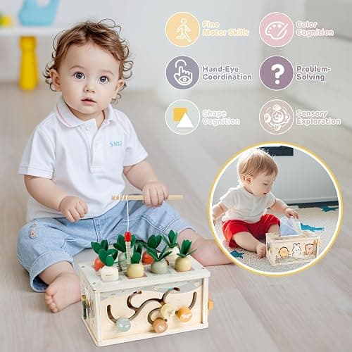 Vanplay Jouet Bebe 1 an, Jouet Montessori 1 2 3 Ans, Conception de Boîte à Mouchoirs Jouet en Bois, Jeux Enfants Cadeau Enfant 1 2 3 Ans Garcon Fille thumbnail 5