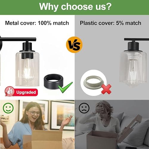 Zarbitta 3-Light Bathroom Light Fixtures, 17.23" Black Modern Vanity Lights with Clear Glass Shade, Bathroom Wall Lamp for Mirror Kitchen Living Room Hallway Cabinet Porch thumbnail 4