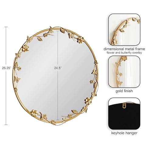 Kate and Laurel Rosella Modern Ornate Round Wall Mirror, 26 Inch Diameter, Gold, Circle Mirror with Floral Detailing for Use as Bathroom Mirror for Over Sink or Cute Dorm Room Decor thumbnail 3