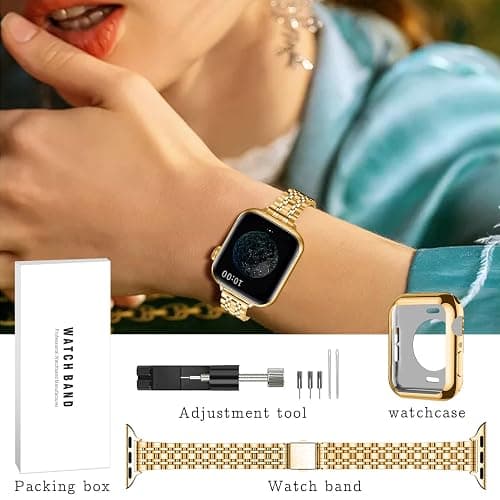 QUNDAXI Slim Watch Band Compatible with Apple Watch 41mm 45mm 42mm 44mm 40mm 38mm Metal Stainless Steel Watchband Suitable for iWatch 11/10/9/8/7/6/5/4/3/2/1/SE Series Women Luxury Strap thumbnail 6