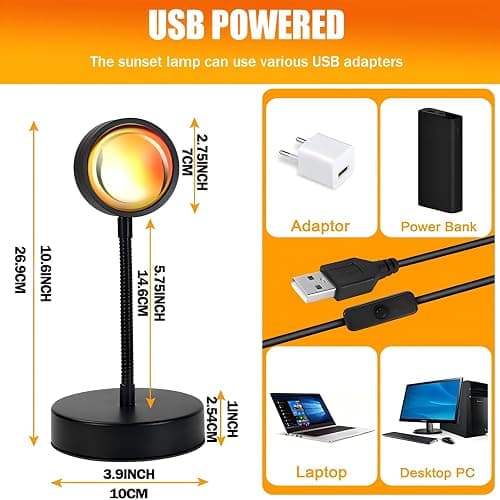 xoddi Sunset Lamp Led Lights for Bedroom Sunset Projection with APP, 16 Colors Night Light 360° Rotation Sun Lamp for Bedroom Decor and Aesthetic Room Decor Gifts for Women thumbnail 3
