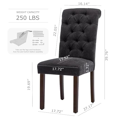 COLAMY Button Tufted Dining Chairs Set of 6, Parsons Upholstered Fabric Dining Room Chairs Kitchen Chairs with Wood Legs and Padded Seat, Black thumbnail 3