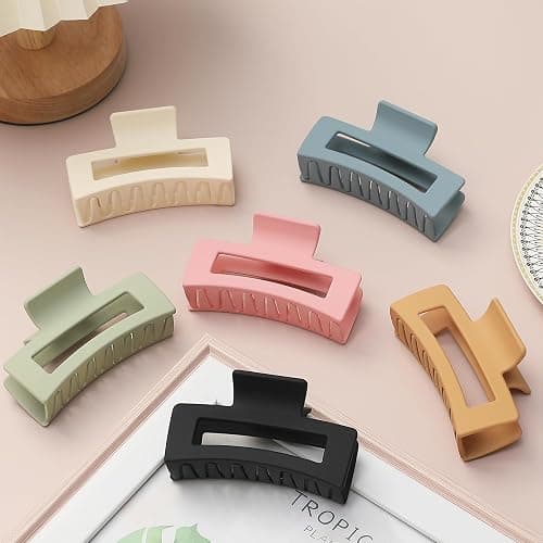 3.5 Inch Square Hair Clips for Women 6 Pack Hair Claw Clips Medium Claw Clips for Thick Thin Hair Rectangle Banana Jaw Hair Accessories for Women Girls -Basic thumbnail 5