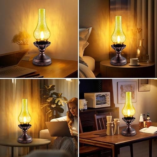 LEDIKON Touch Control Vintage Table Lamp | 3-Way Dimmable Rustic Retro Farmhouse Bedside Lamp with Amber Glass Shade and LED Bulb for Bedroom, Living Room, Cabin, Office thumbnail 6