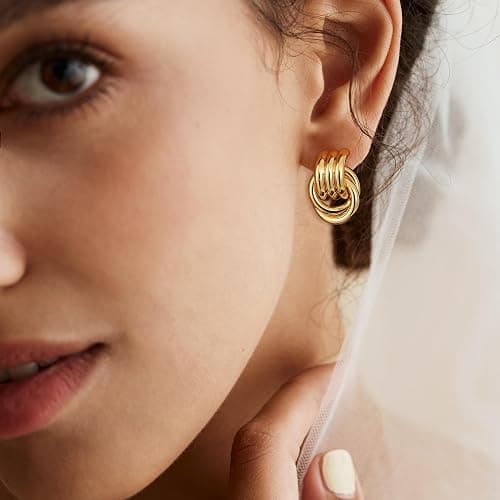SHERLOVE Chunky Gold Knot Dangle Drop Earrings for Women Trendy Statement Earrings Hypoallergenic Lightweight Gold Jewelry Women thumbnail 6