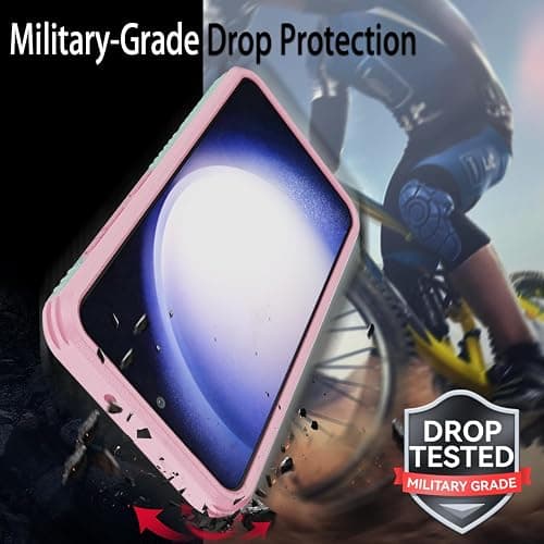 for Galaxy S23 Case,with Sliding Camera Lens Cover,HD Screen Protector,360° Rotating Kickstand,AYMECL Military-Grade Shockproof Protective Cover for Samsung Galaxy S23,Mint+Pink thumbnail 6