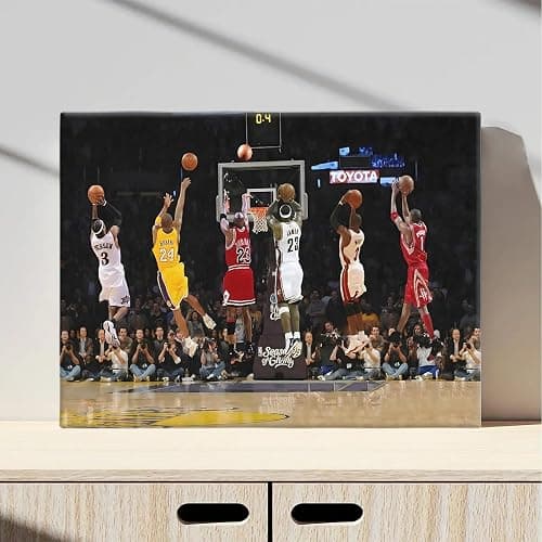 Basketball Legends Canvas Wall Art Print Poster, Iconic Sports Stars Shooting Inspirational Picture, Motivational Photography Wall Decor for Gym Dorm Home Office Living Room Bedroom, Framed 11x14inch thumbnail 3