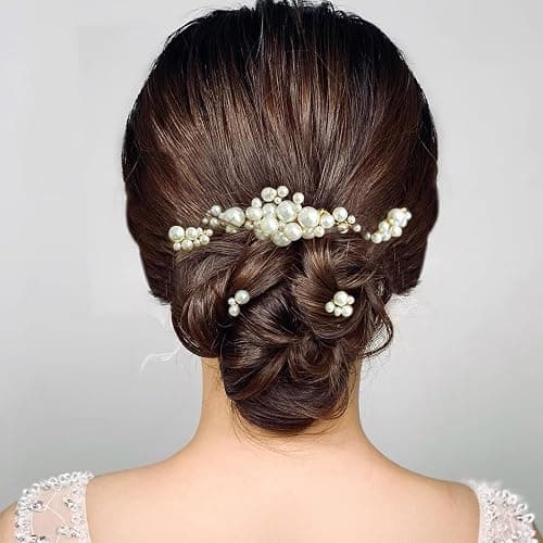 Sppry Pearl Hair Combs and Hair Pins for Bridal Women, Decorative Hair Accessories for Wedding Prom, Set of 5 (Gold) thumbnail 6