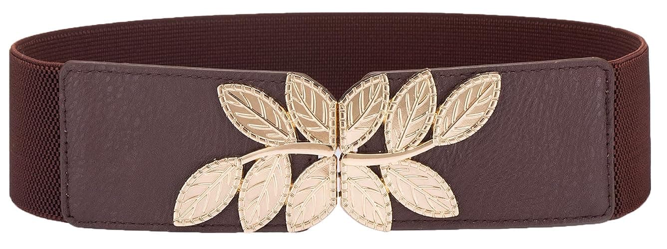 ALAIX Women's Stretchy Belt for Dress Vintage Wide Gold/silver Leaf Buckle Waist Belts for women Elastic Waistband - Image 1