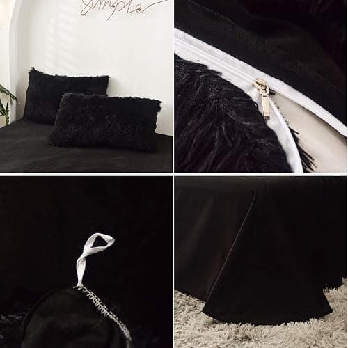 MorroMorn 5 PCS Shaggy Duvet Cover Bedding Set - Fluffy Comforter Cover Long Faux Fur Luxury Ultra Soft Cozy (Black, Full/Queen) thumbnail 4