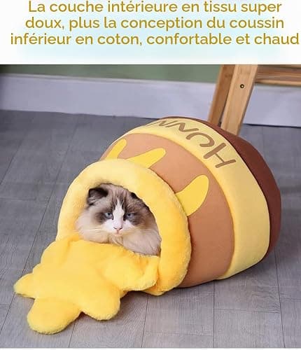 Eivdru lit pour chat, pot de miel, animal domestique, chien, petit chien, maison chaude, amélioration du sommeil, lit souple amovible thumbnail 4