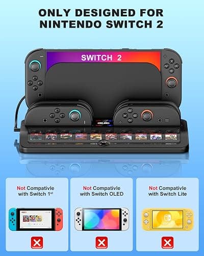 Switch 2 Games Organizer Station with Controller Charger,Desktop Charging Dock for Nintendo Switch 2 Joy-Con Controllers,4 Joy-Con Charging &20 Games Cards Storage Charging Organizer for NS2 thumbnail 3