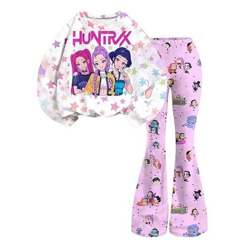 BTLYUIOAPE Demon Movie HUNTR/X T-shirt+Pants Print Outfits Set for Unisex Kids Cartoon Adventure Y2K Long Sleeve Costume thumbnail 5
