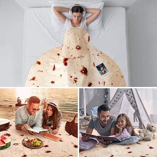 Burritos Tortilla Blanket, Double Sided Realistic Super Soft Taco Food Yellow Blanket Soft Flannel Taco Blanket for Bed Couch Travel Picnic and Beach thumbnail 6