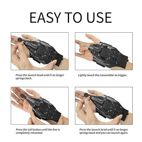 QGHZA 3 Colors Spider Web Shooter with Gloves, USB Charging Web Launcher with 8ft Range Instant Retract Sticky Webs and Suction Cups, Can Grab Small Objects (Black) thumbnail 2