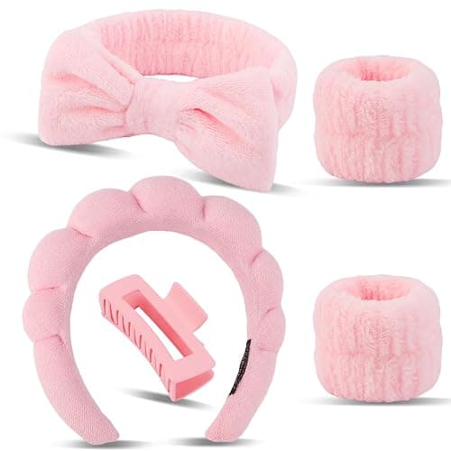 Canitor Spa Headband Wrist Bands Set with Hair Clips Skincare for Washing Face Skin Care Makeup Preppy Tween Teen Girl Gifts Cute Trendy Stuff Hair Accessories for Women (pink) thumbnail 8